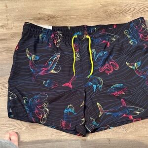 George Black Swim Trunks with Colorful Sea Life
